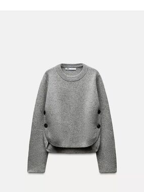 Zara Gray Crewneck Sweater with Side Buttons